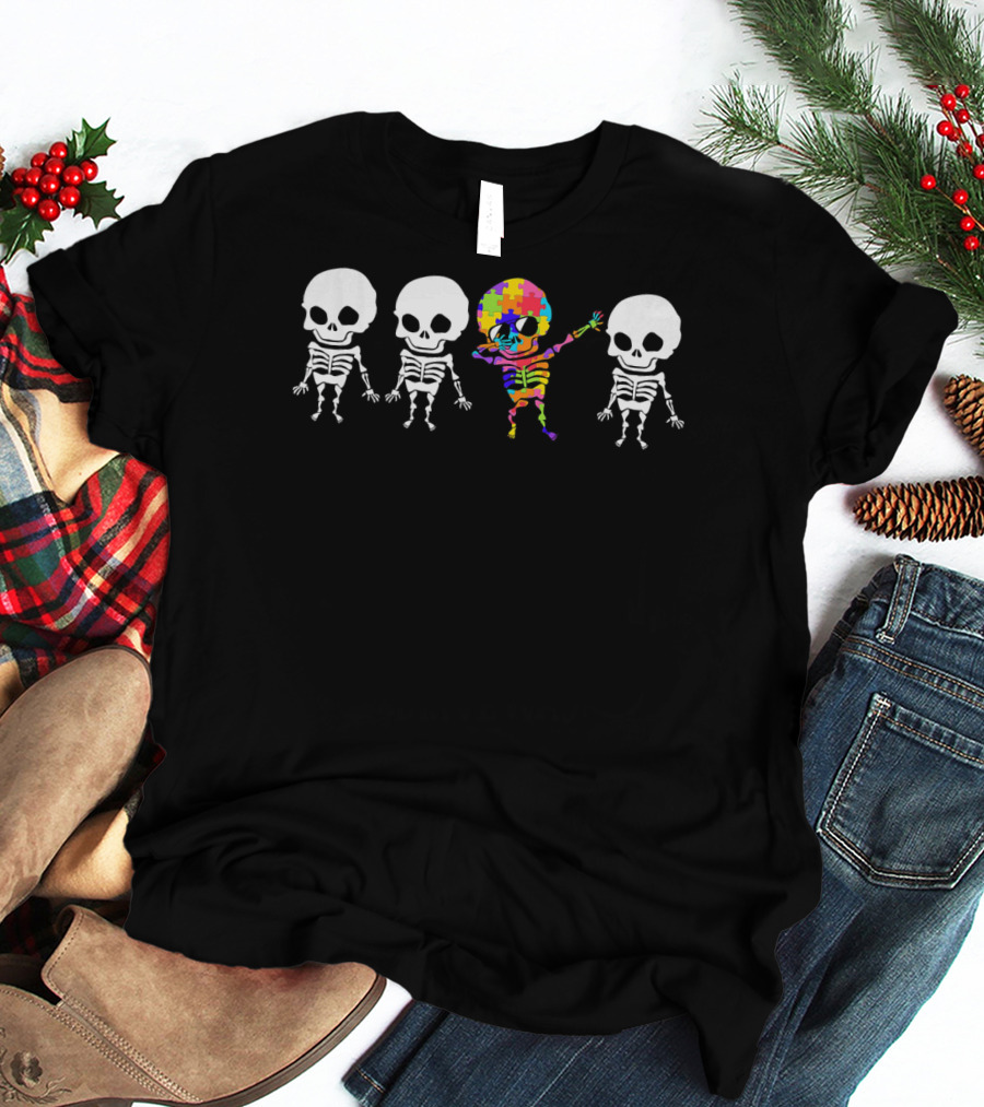 Kids Autism Awareness Puzzle Skeletons Dabbing T-Shirt