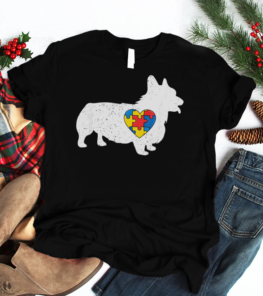 Corgi Puzzle Heart Autism Awareness T-Shirt