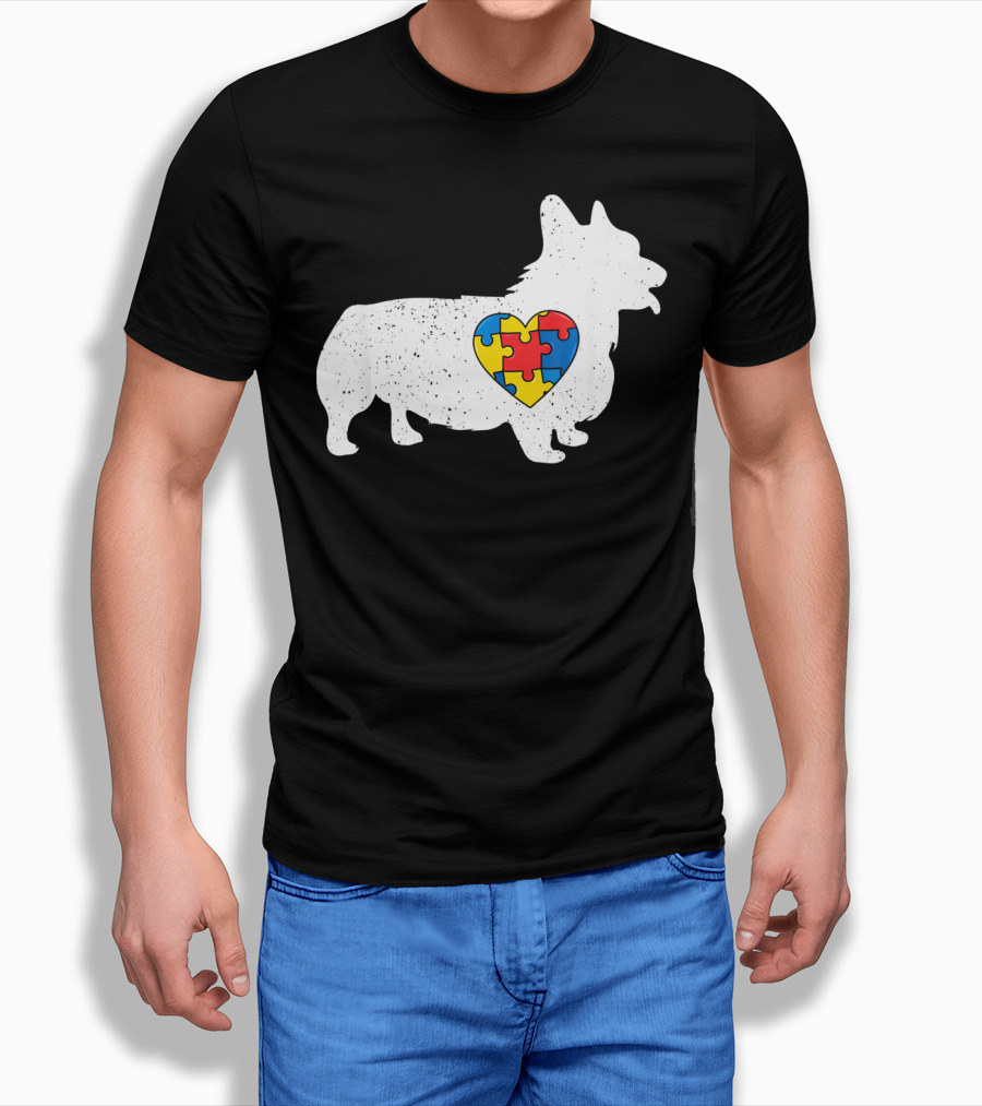 Corgi Puzzle Heart Autism Awareness T-Shirt