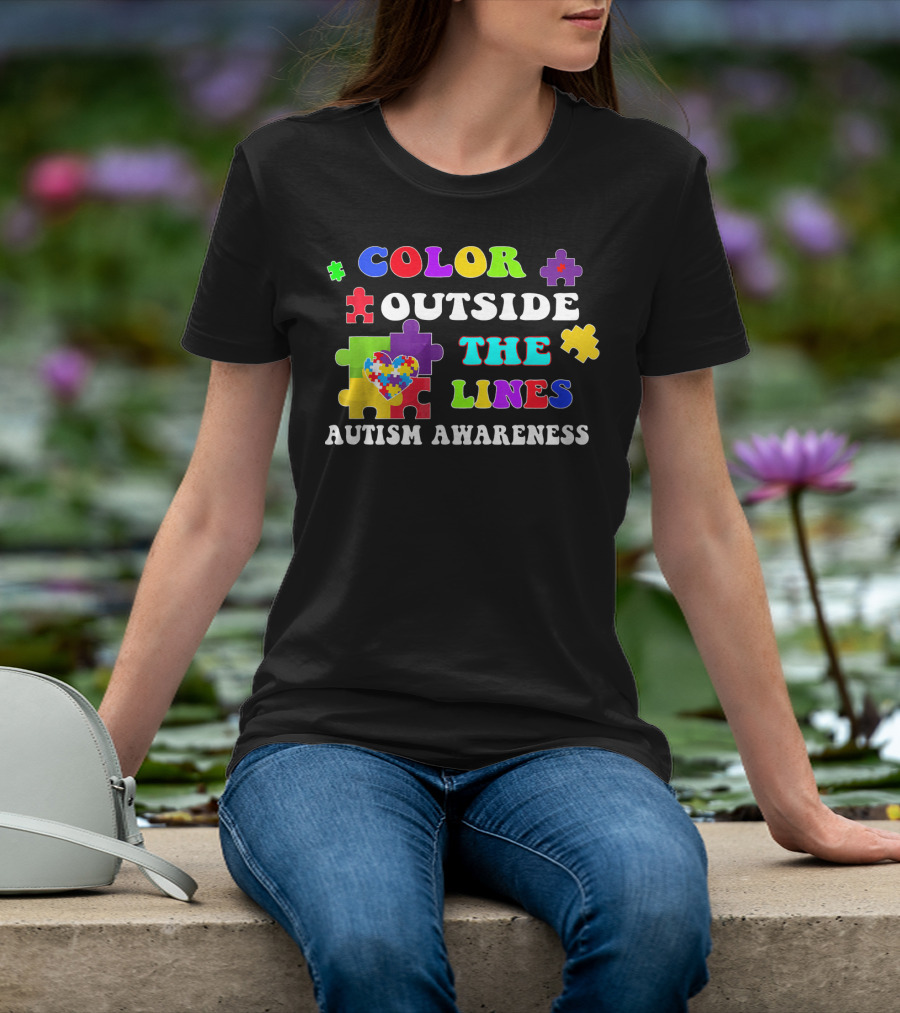 Color Outside The Lines Autism Awareness Puzzle Heart T-Shirt