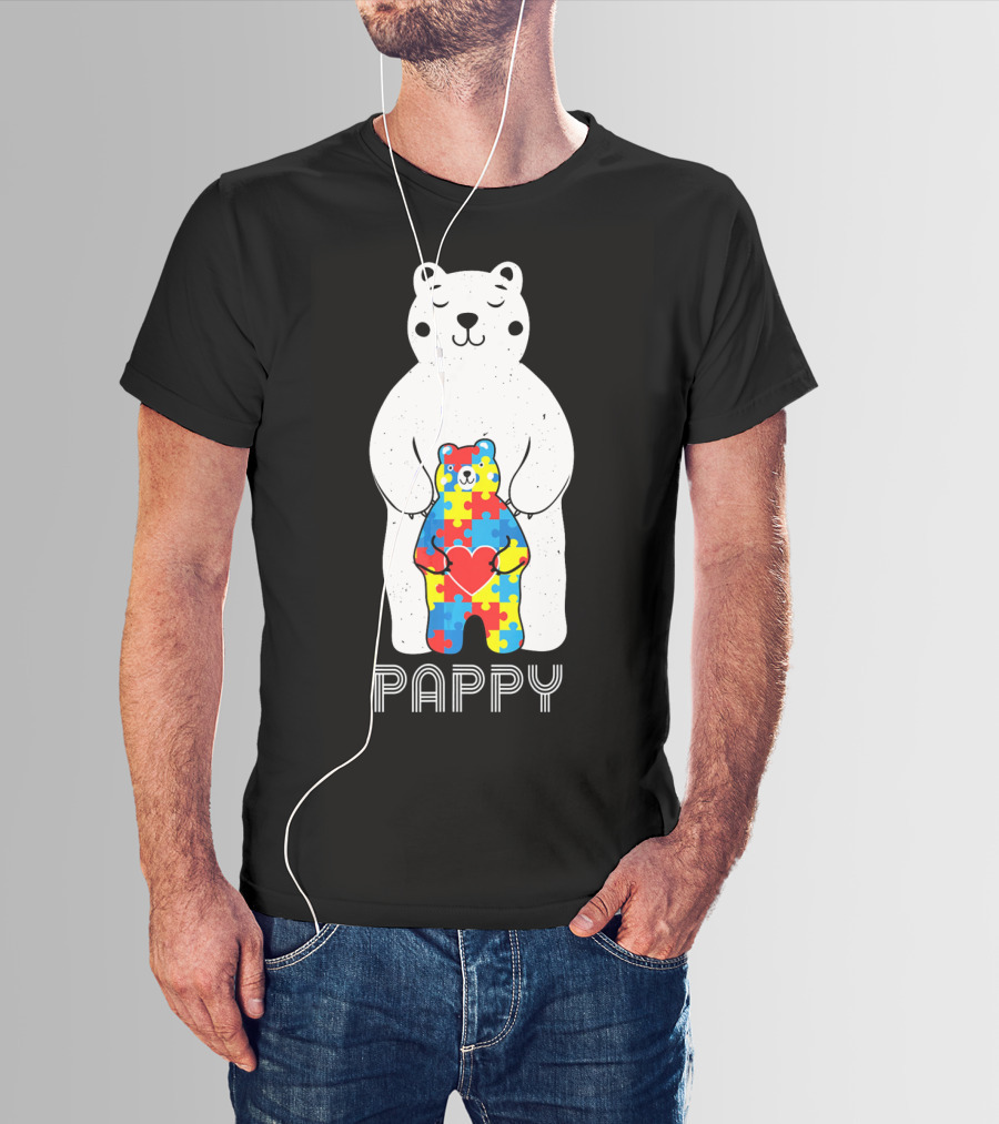 Pappy Bear Autism Awareness Love Puzzle Heart T-Shirt