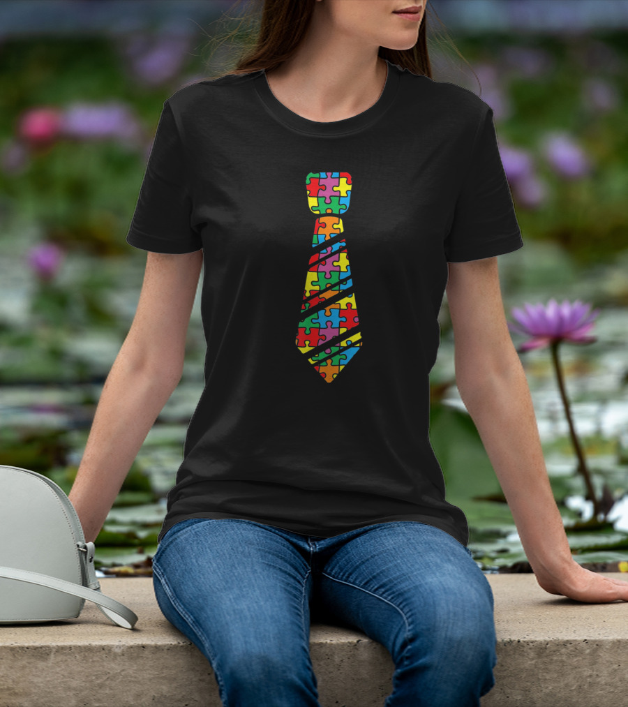 Funny Autism Awareness Puzzle Neck Tie Iconic Colorful T-Shirt