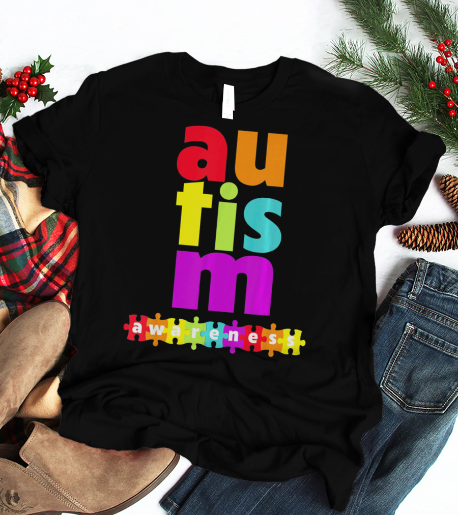 Autism Awareness Rainbow Puzzle Piece Autism Awareness T-Shirt