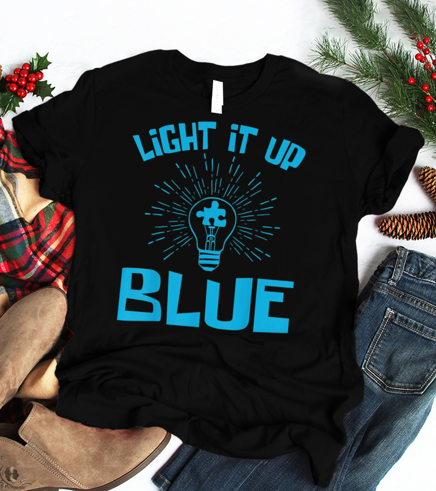 Light It Up Blue Autism Awareness Puzzle Bulb T-Shirt
