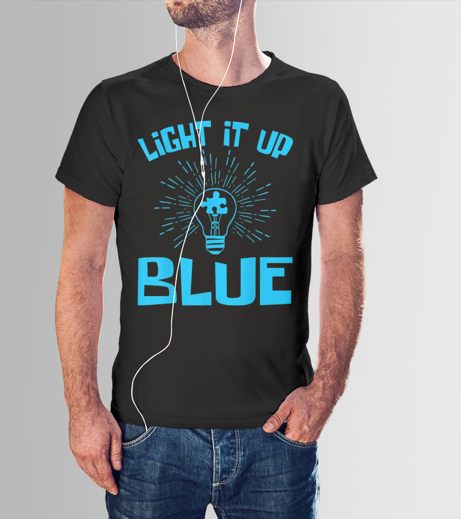 Light It Up Blue Autism Awareness Puzzle Bulb T-Shirt