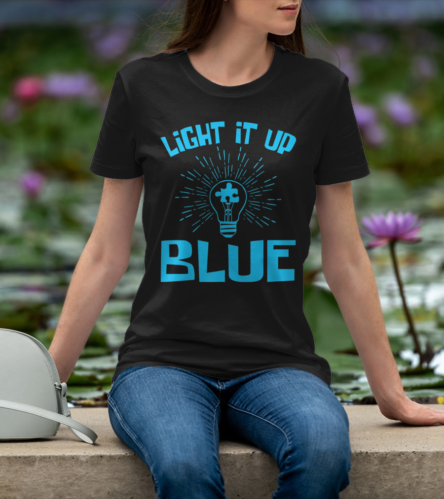 Light It Up Blue Autism Awareness Puzzle Bulb T-Shirt