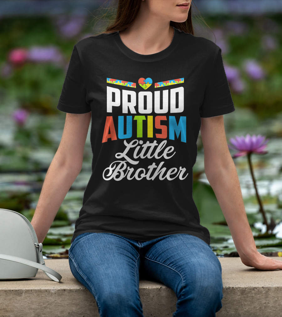 Proud Autism Little Brother Puzzle Piece Heart Awareness T-Shirt