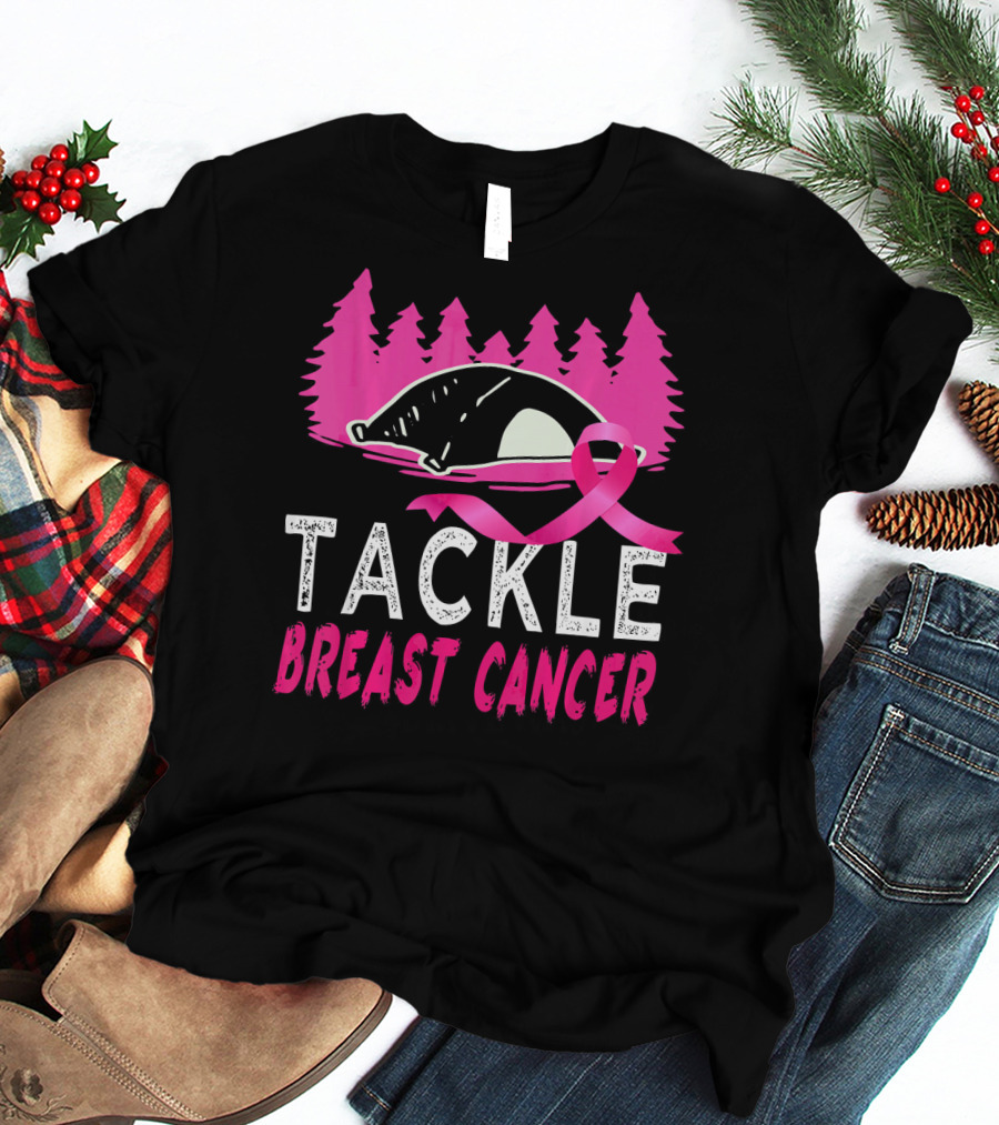 Tackle Breast Cancer Pink Ribbon Football Awareness T-Shirt