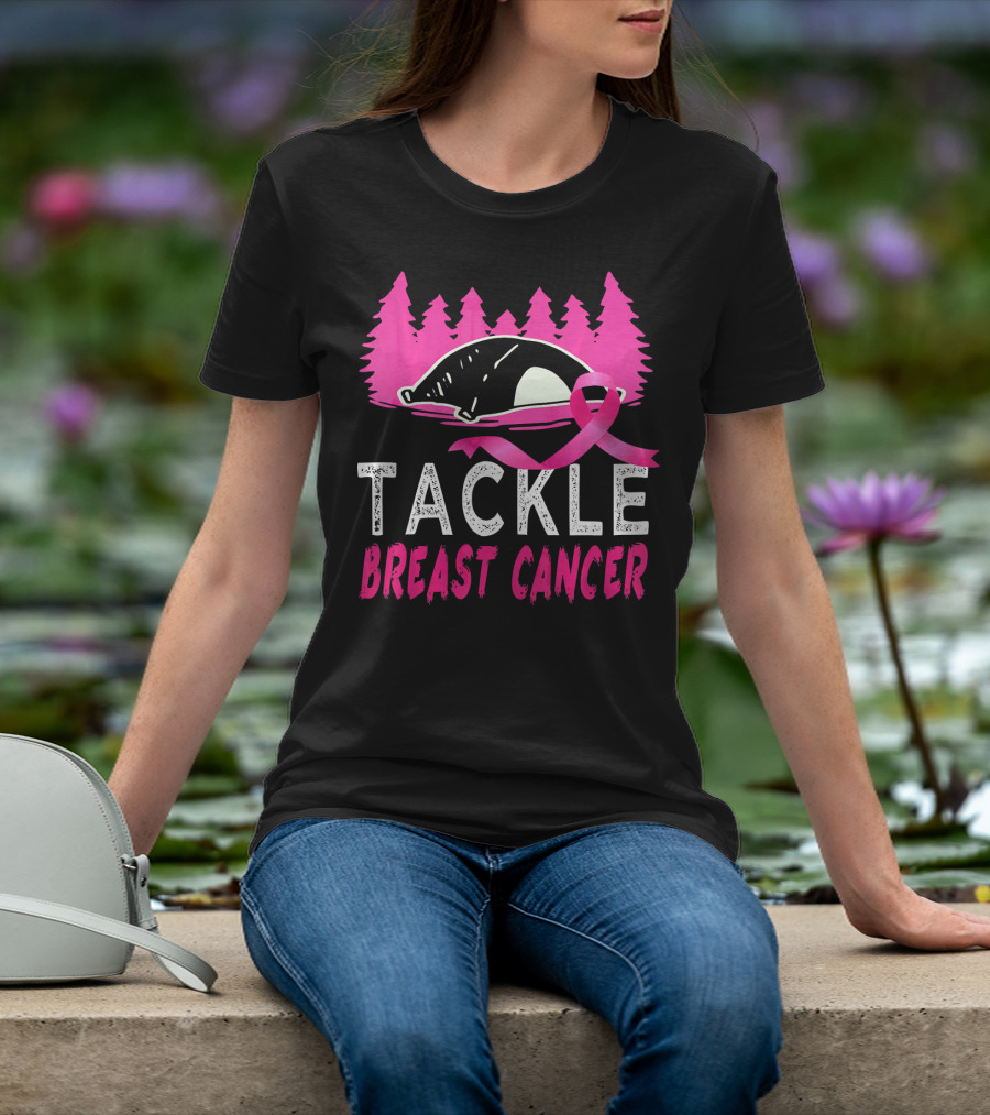 Tackle Breast Cancer Pink Ribbon Football Awareness T-Shirt