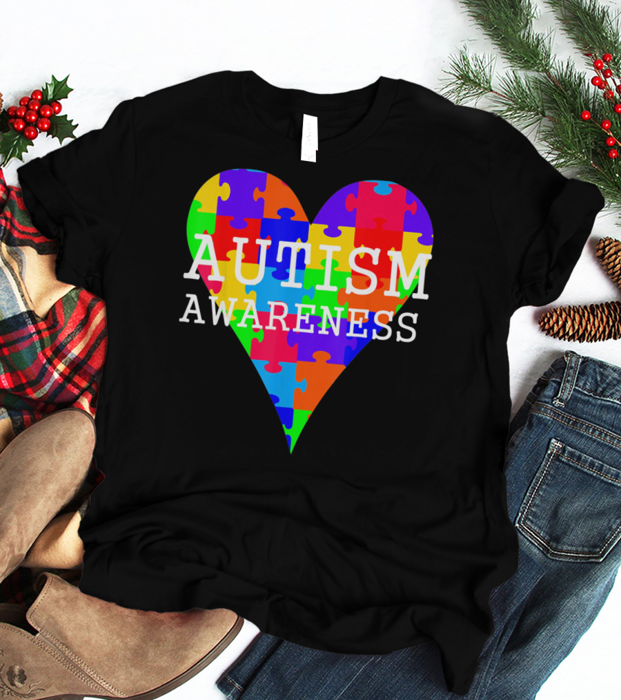 Autism Awareness Puzzle Heart Rainbow T-Shirt