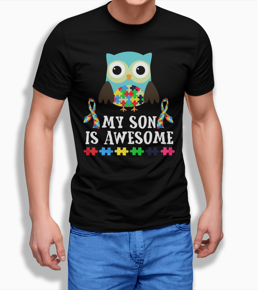 My Son Is Awesome Autism Awareness Puzzle Owl T-Shirt