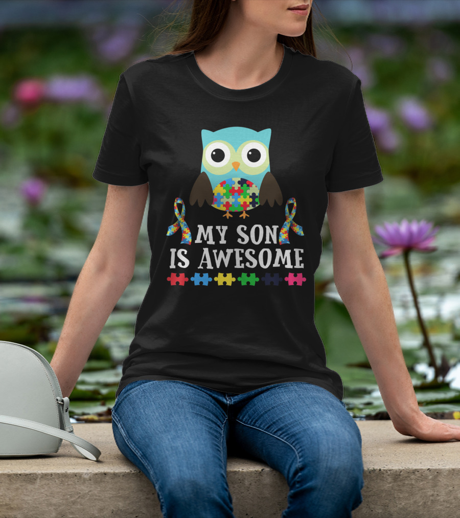 My Son Is Awesome Autism Awareness Puzzle Owl T-Shirt