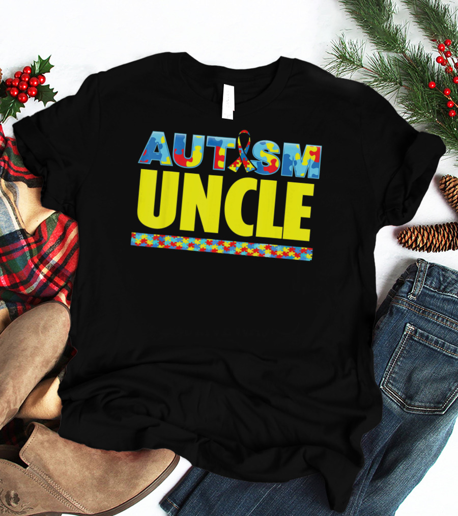 Autism Uncle Puzzle Ribbon Awareness Support T-Shirt