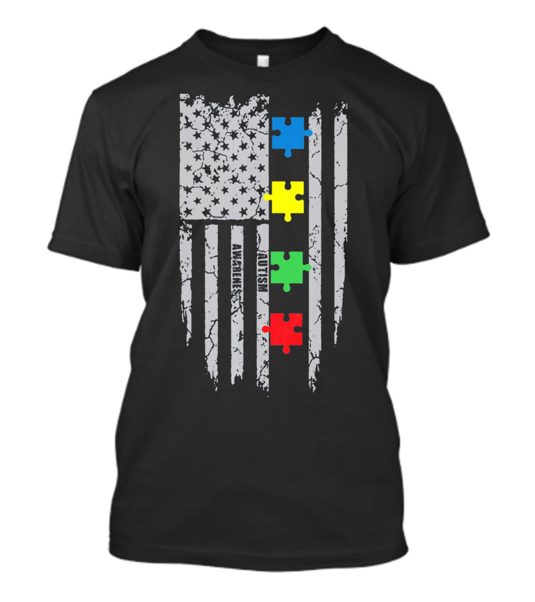 Autism Awareness Puzzle Flag With Colored Pieces T-Shirt