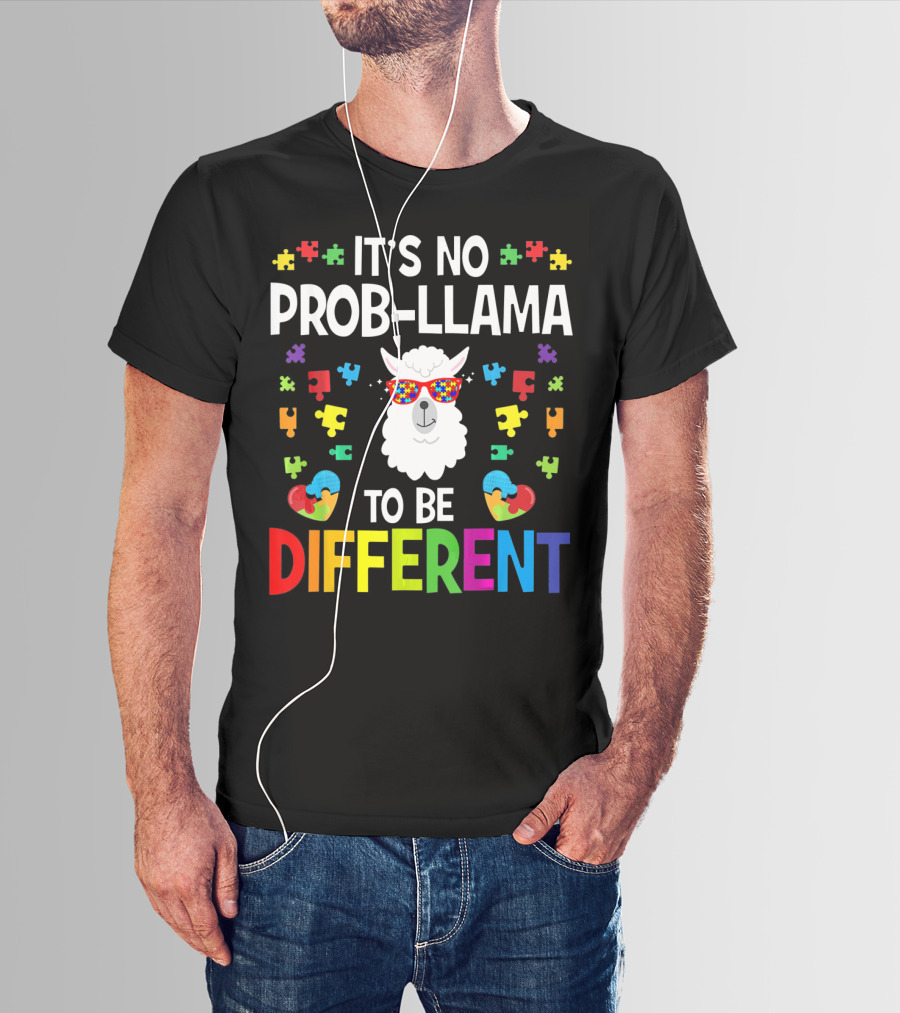 It's No Prob-Llama To Be Different Autism Awareness Puzzle Pieces T-Shirt