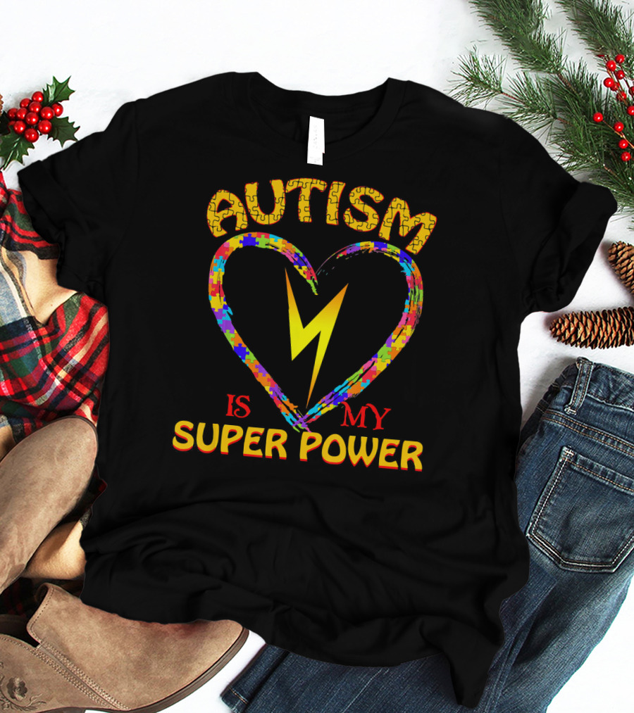 Autism Is My Super Power Heart Puzzle Lightning T-Shirt