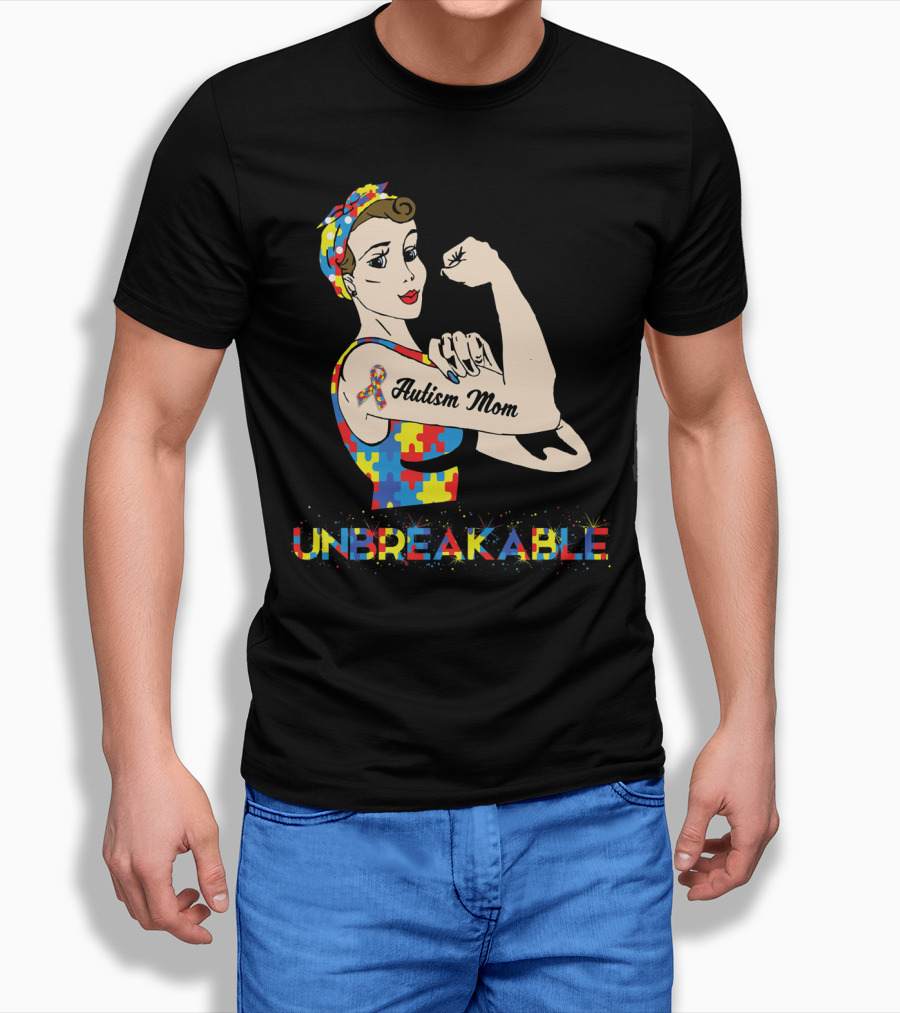 Unbreakable Autism Mom Puzzle Piece Awareness T-Shirt