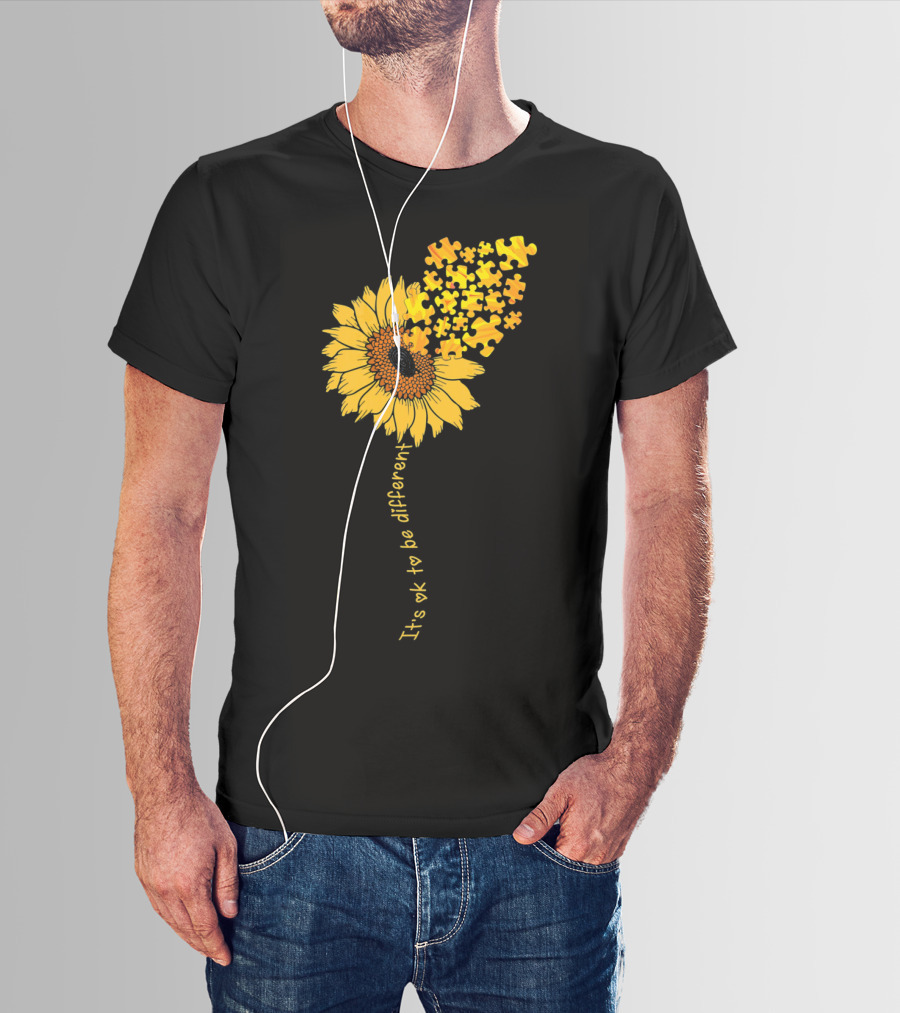 Love Sunflower Puzzle It's OK To Be Different Autism Awareness T-Shirt