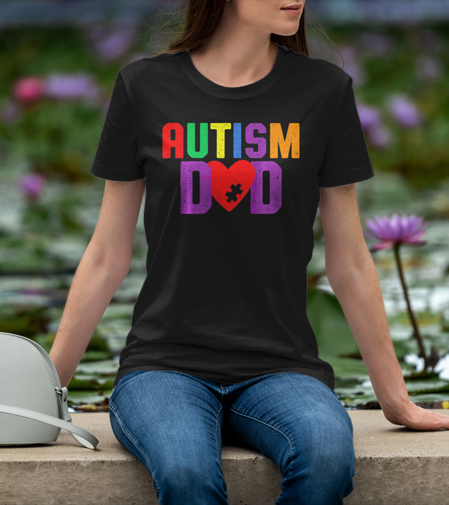 AUTISM DAD Heart Puzzle Awareness T-Shirt