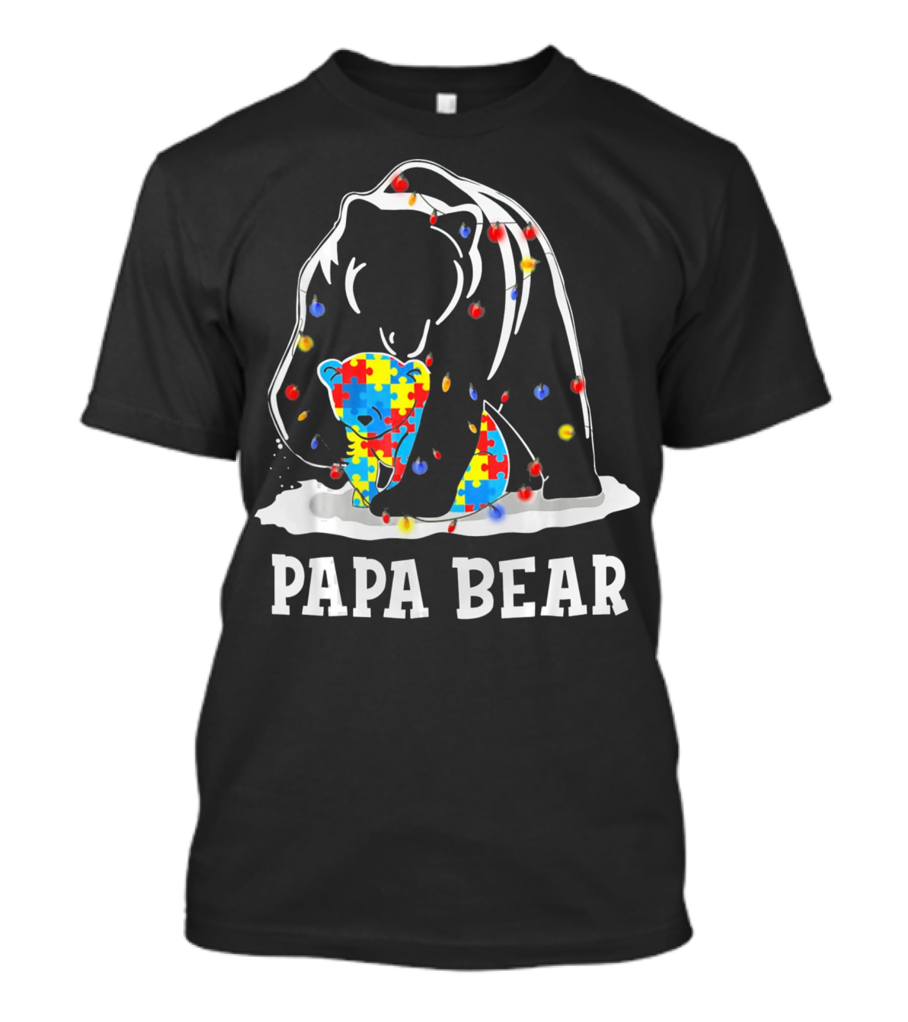Papa Bear Puzzle Piece Autism Awareness Lights T-Shirt