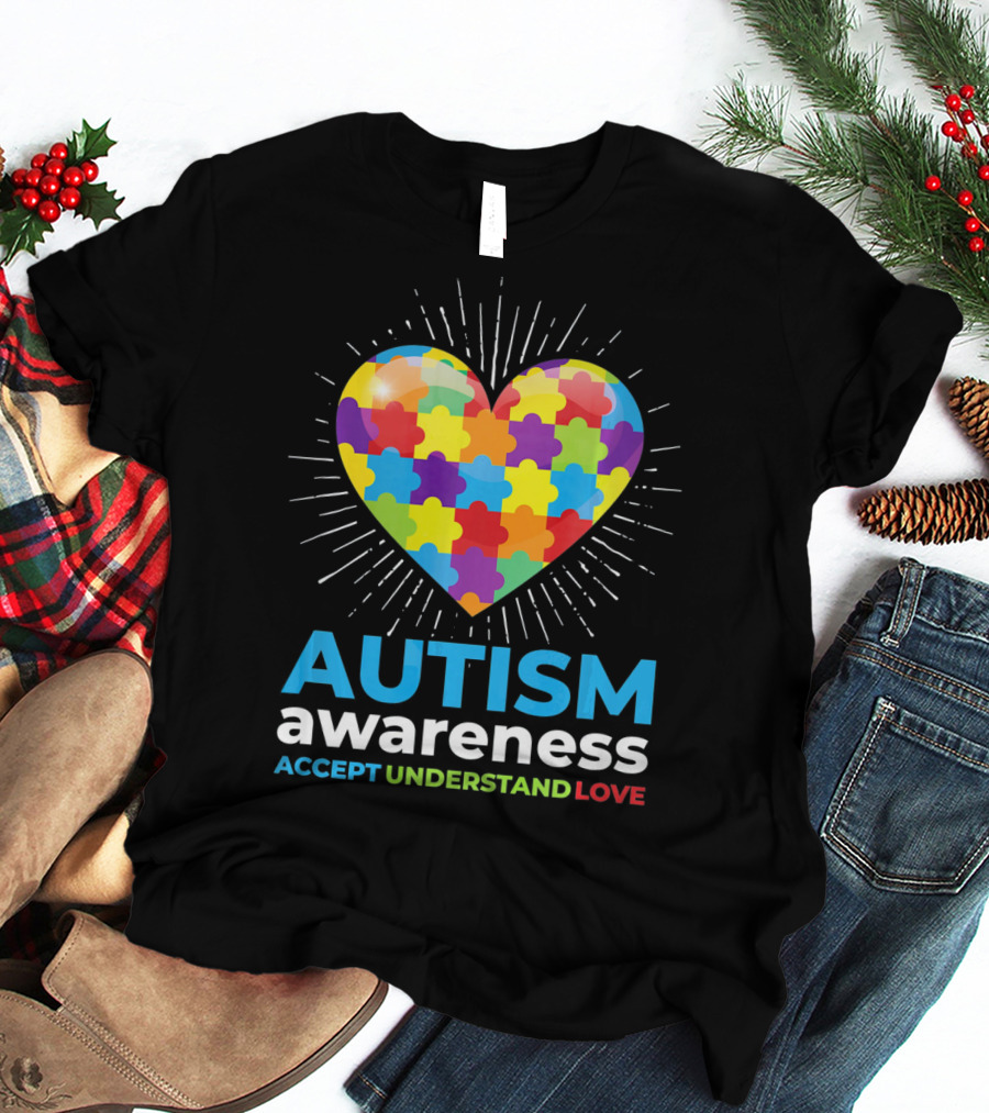 Autism Awareness Day Heart Puzzle Accept Understand Love T-Shirt