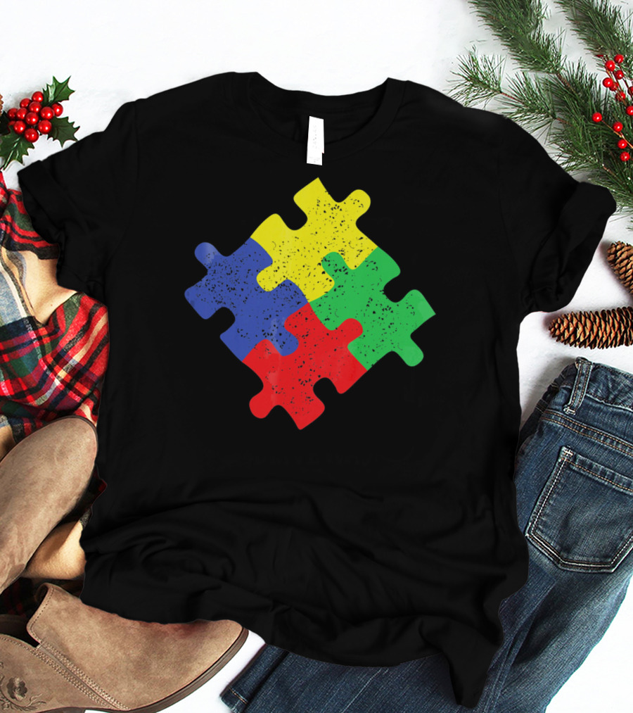 Retro Puzzle Piece Autism Awareness T-Shirt