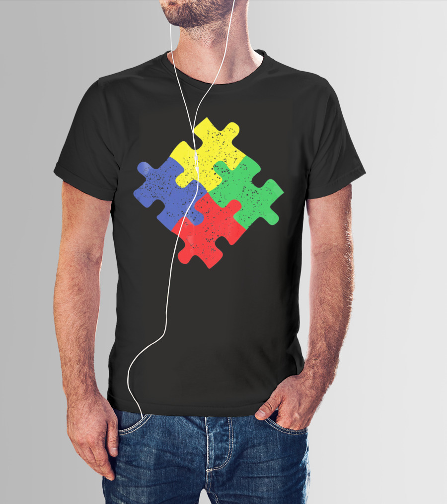 Retro Puzzle Piece Autism Awareness T-Shirt