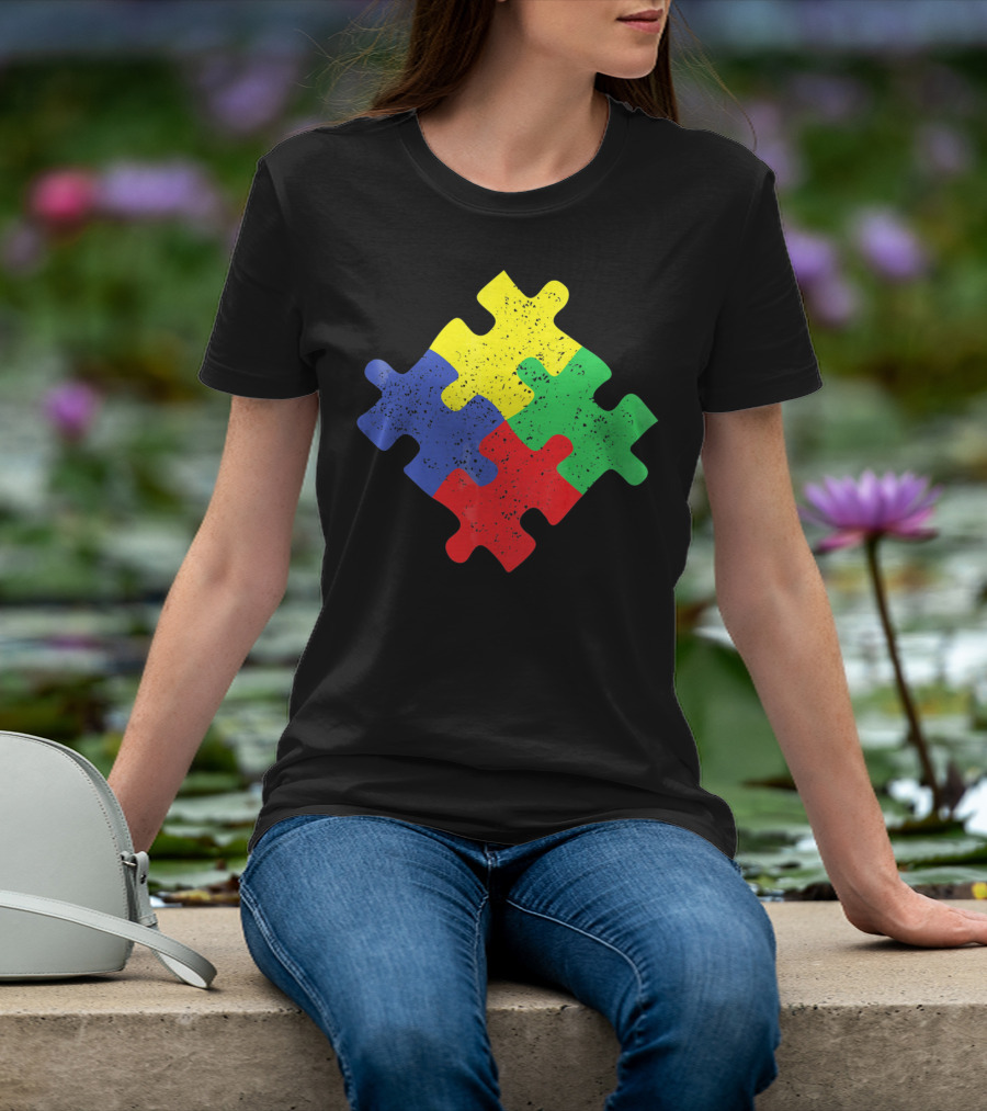 Retro Puzzle Piece Autism Awareness T-Shirt