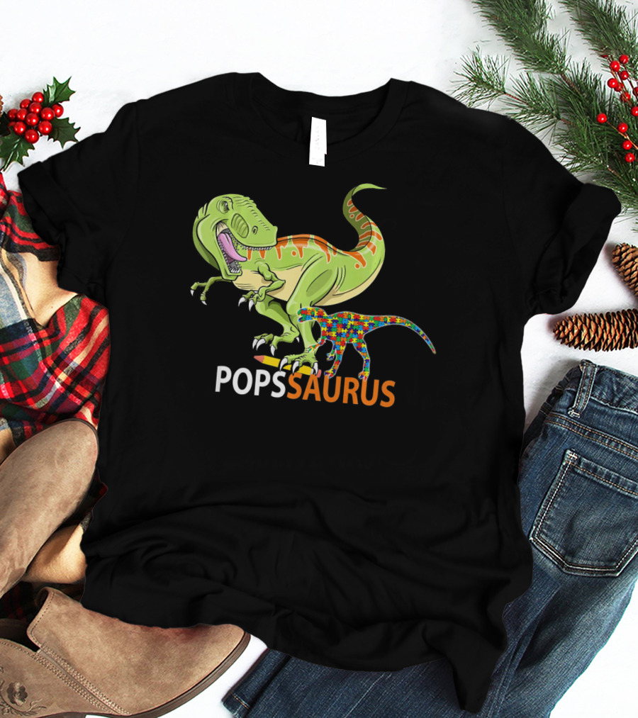 POPS Saurus Auntsaurus Autism Dinosaur Puzzle T-Shirt