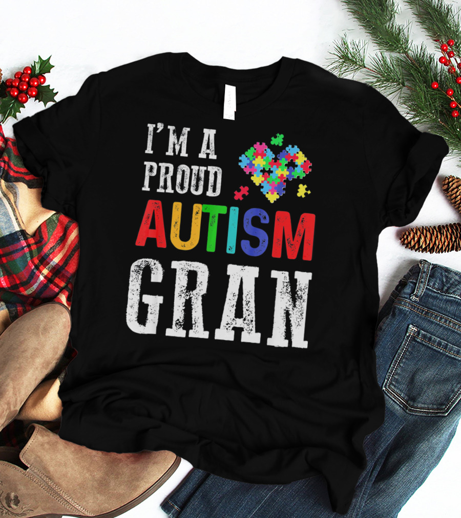 I'm A Proud Autism Gran Colorful Puzzle Pieces T-Shirt