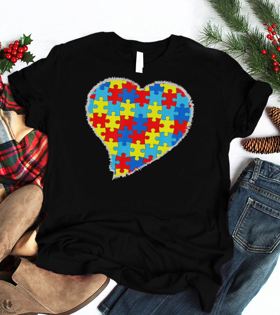 Autism Puzzle Pieces Heart Awareness T-Shirt