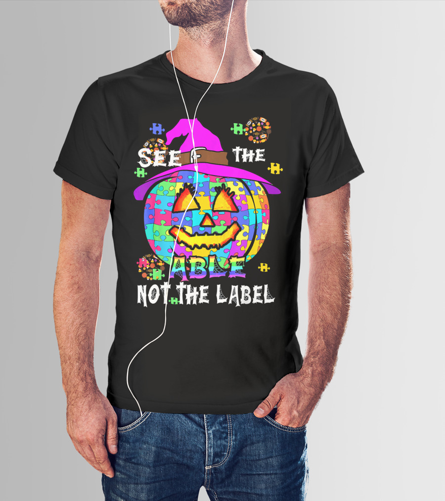 See The Able Not The Label Autism Awareness Pumpkin Puzzle Halloween T-Shirt