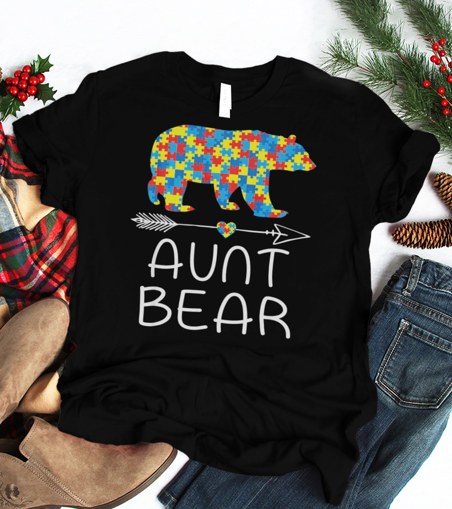 Aunt Bear Puzzle Autism Awareness T-Shirt