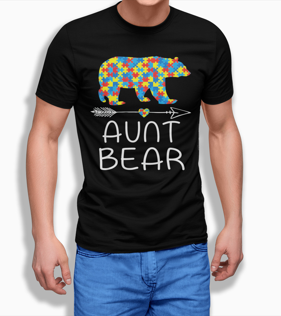 Aunt Bear Puzzle Autism Awareness T-Shirt