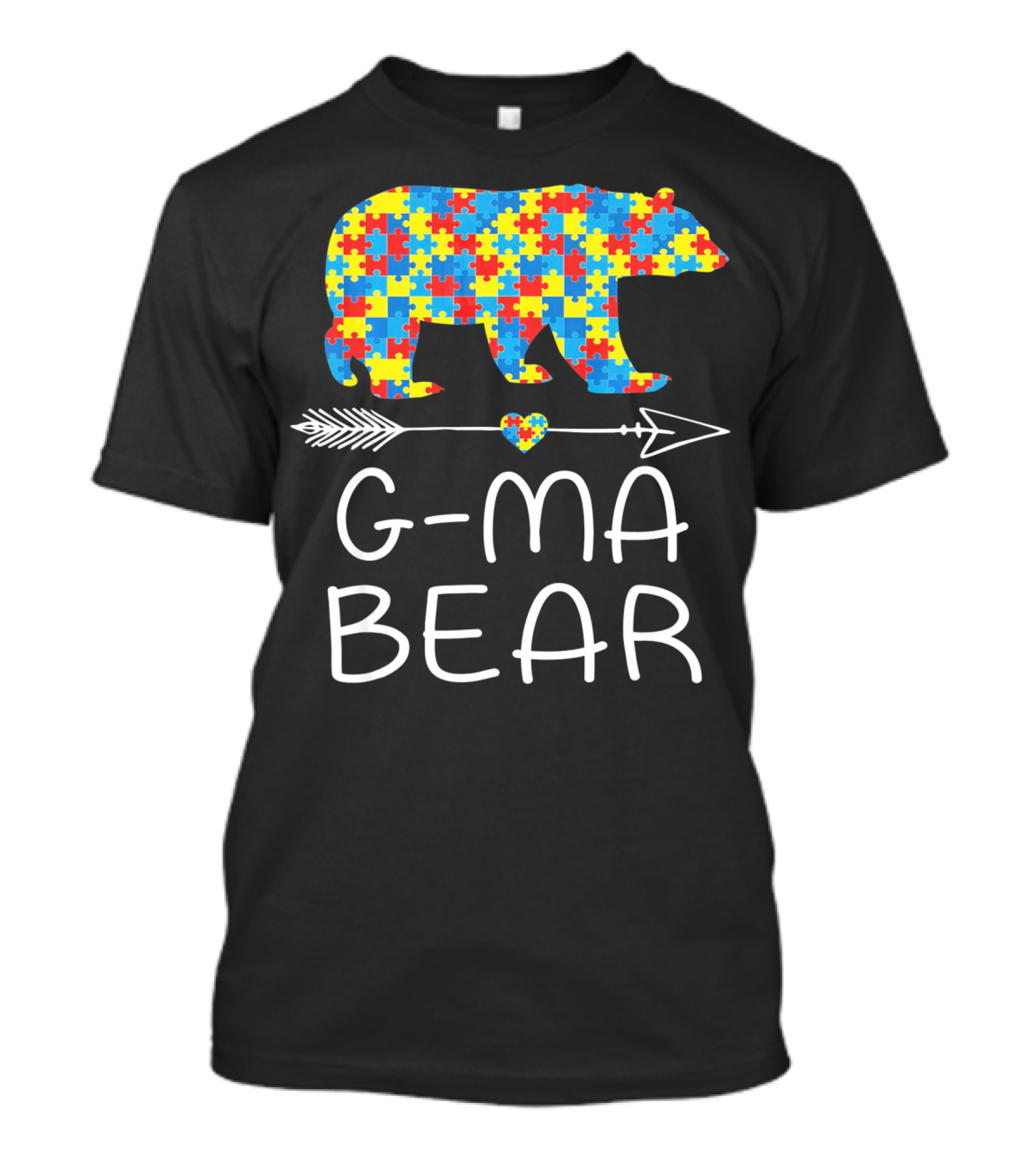 G-Ma Bear Autism Awareness Puzzle Pattern Arrow Heart T-Shirt