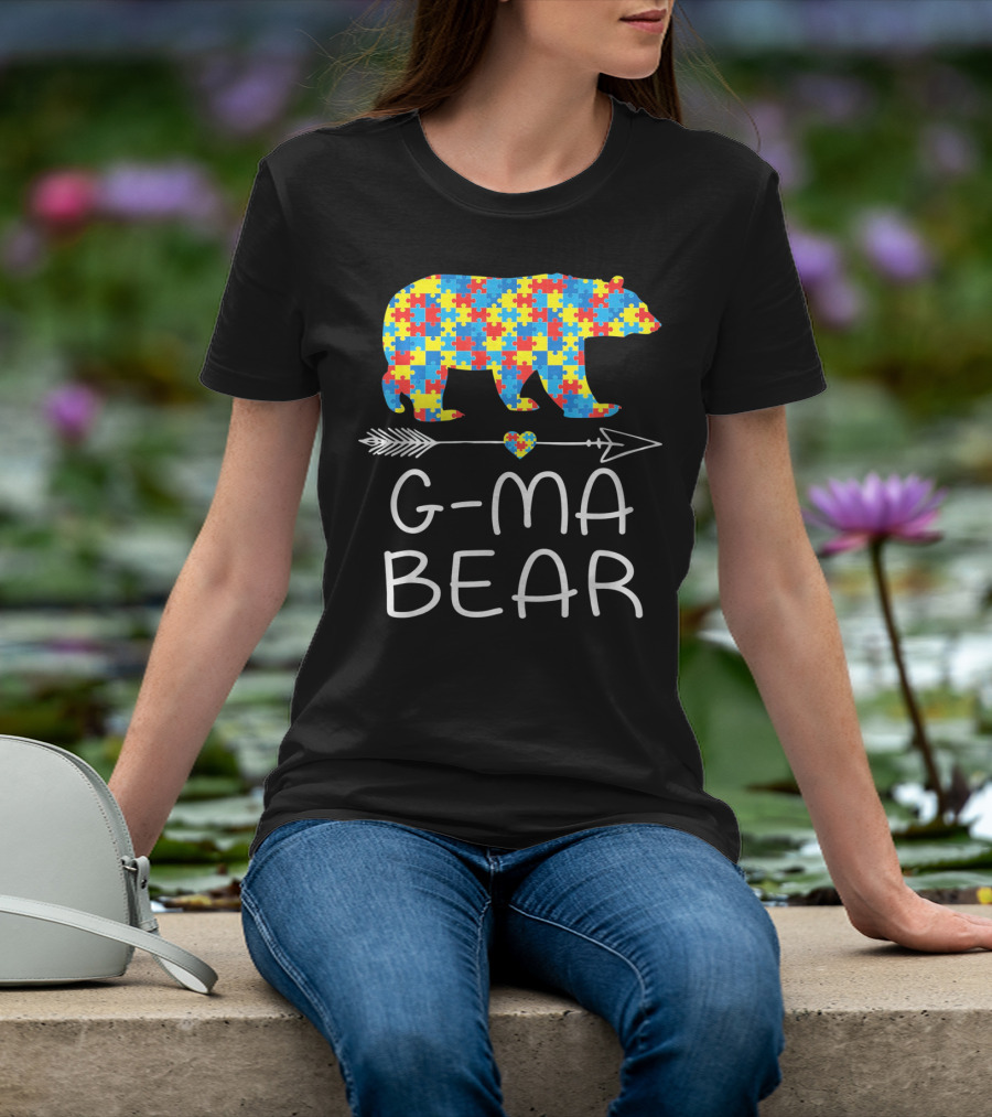 G-Ma Bear Autism Awareness Puzzle Pattern Arrow Heart T-Shirt