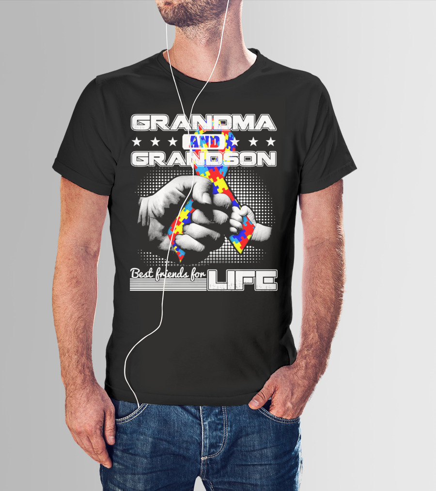 Grandma And Grandson Best Friends For Life Autism Puzzle T-Shirt