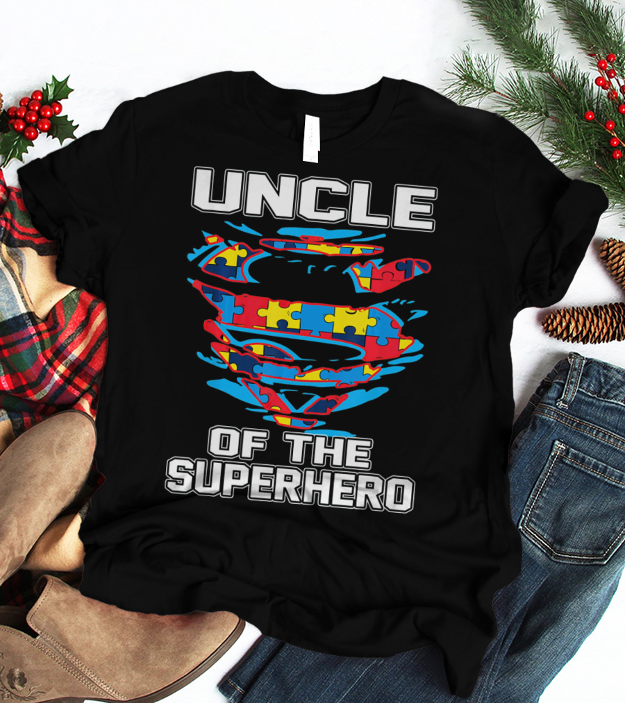 Uncle Autism Superhero Puzzle Logo Awareness T-Shirt