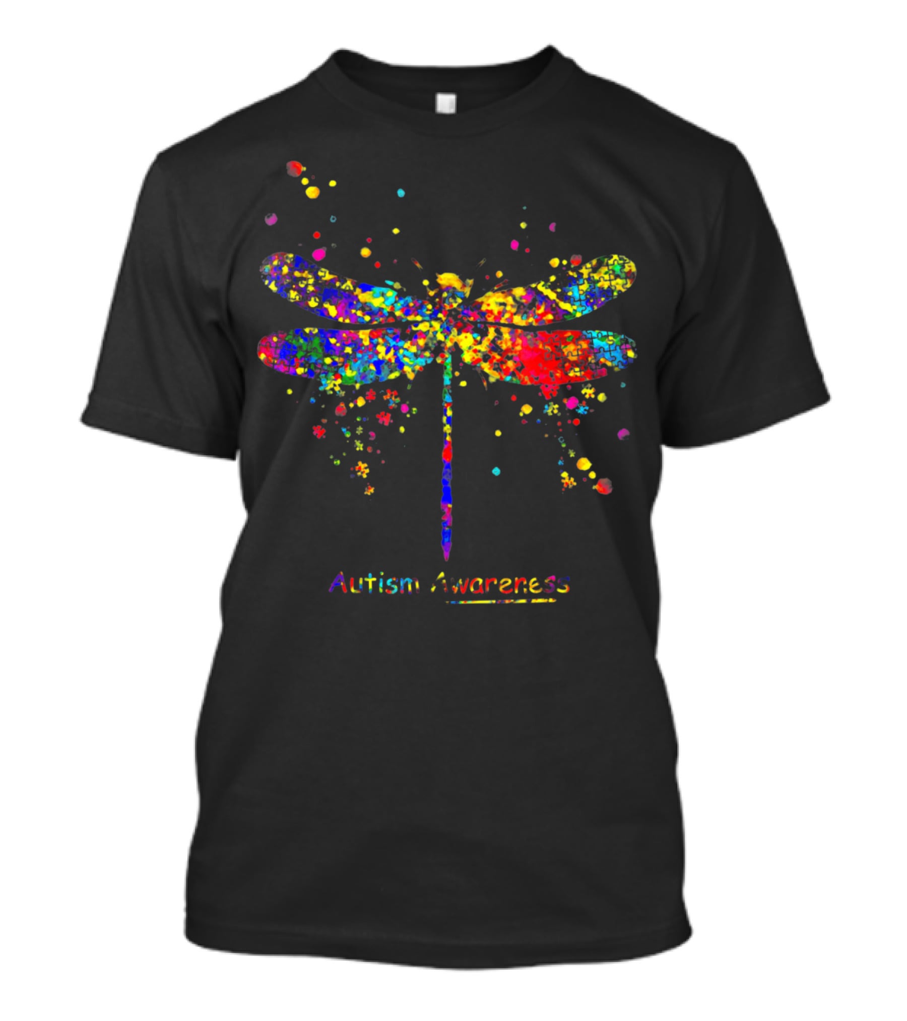 Dragonfly Autism Awareness Colorful Splash T-Shirt