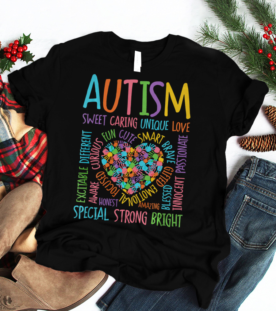 Autism Awareness Heart Puzzle Sweet Caring Unique Love Special Strong Bright T-Shirt