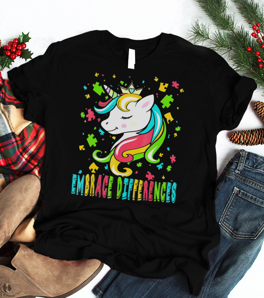 Embrace Differences Autism Awareness Unicorn T-Shirt
