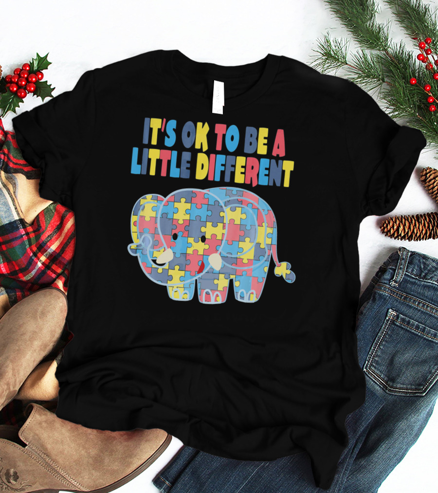 It's OK To Be A Little Different Autism Awareness Elephant Puzzle T-Shirt