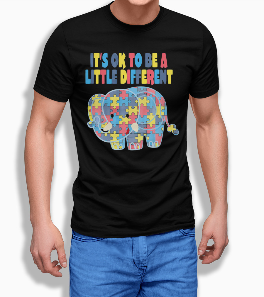 It's OK To Be A Little Different Autism Awareness Elephant Puzzle T-Shirt