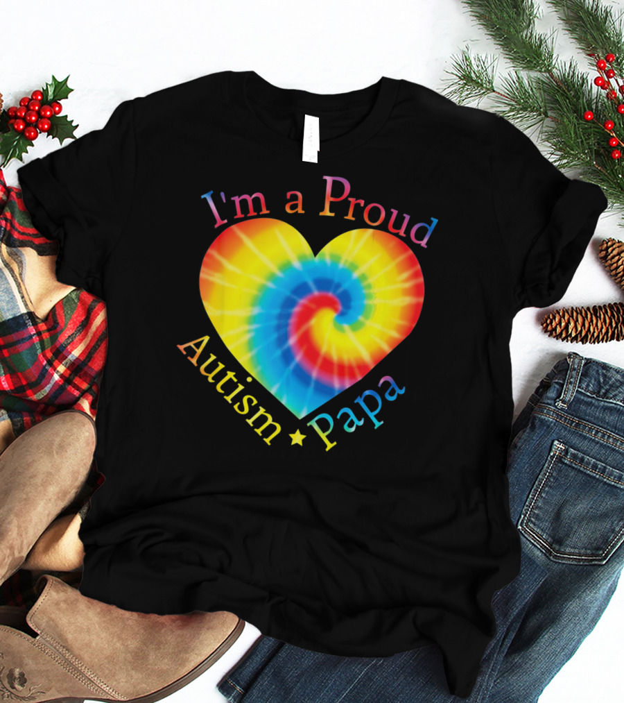 I'm A Proud Autism Papa Rainbow Heart Spiral T-Shirt
