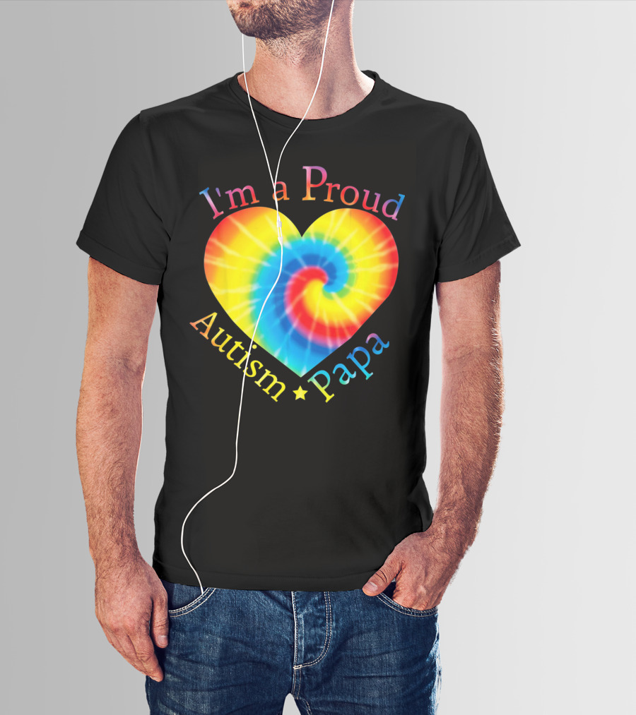 I'm A Proud Autism Papa Rainbow Heart Spiral T-Shirt