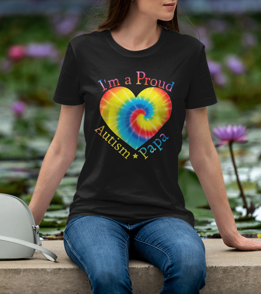 I'm A Proud Autism Papa Rainbow Heart Spiral T-Shirt