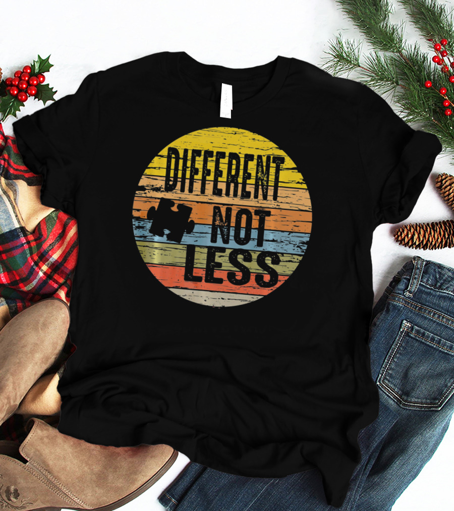 Different Not Less Retro Distressed Autism Awareness Puzzle T-Shirt