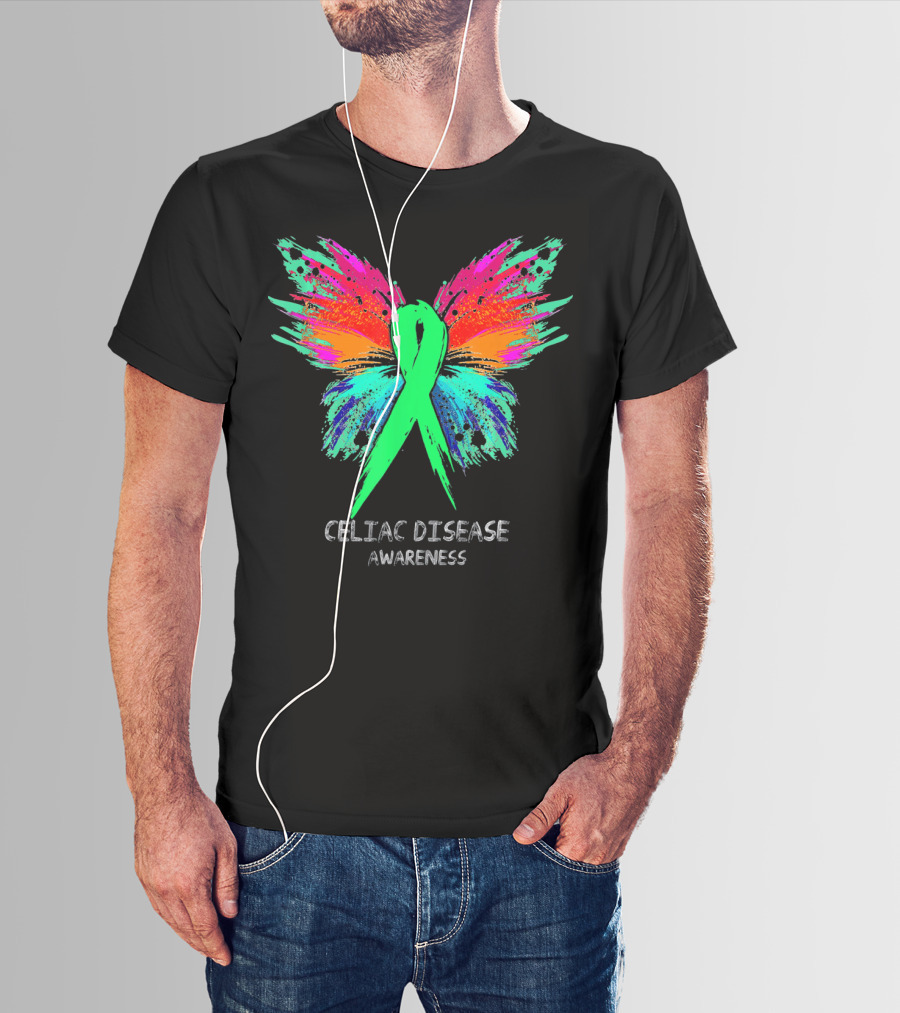 CELIAC DISEASE Awareness Ribbon Butterfly Colorful Wings T-Shirt