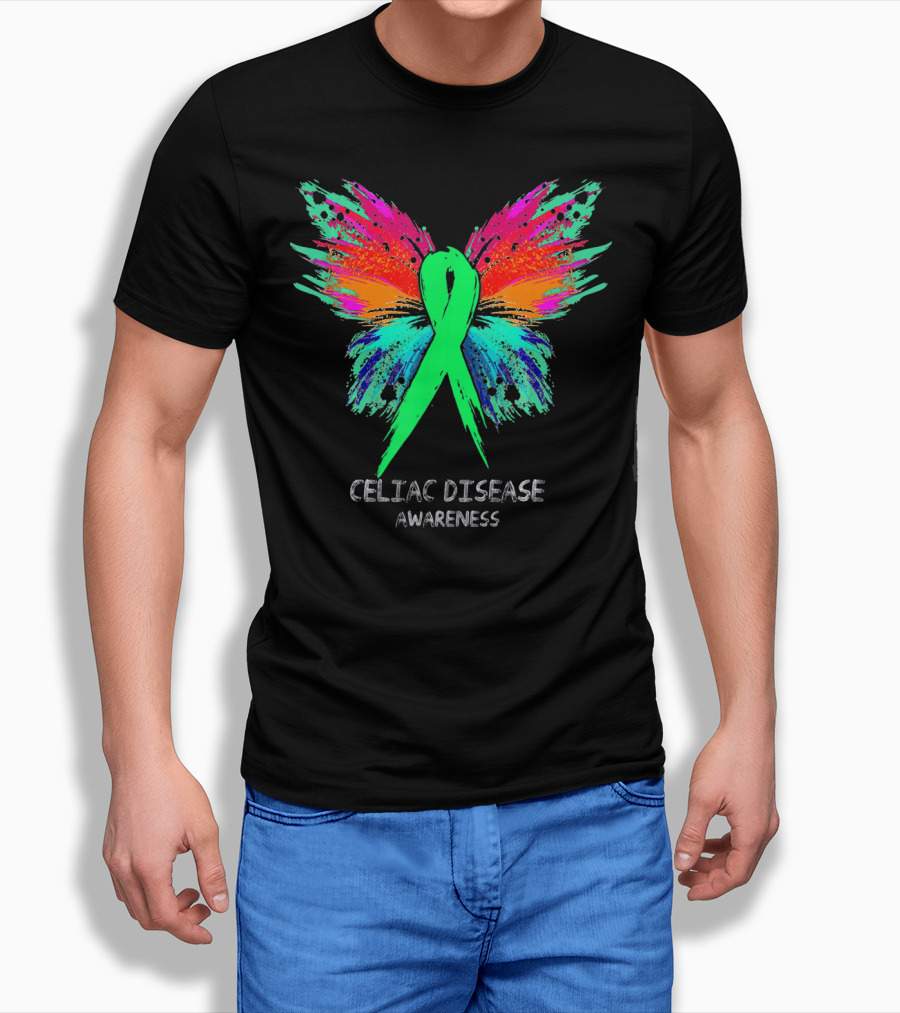 CELIAC DISEASE Awareness Ribbon Butterfly Colorful Wings T-Shirt