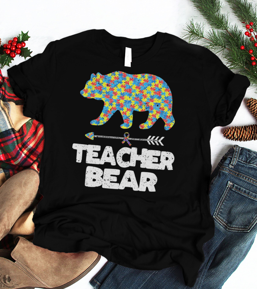 TEACHER BEAR Autism Puzzle Bear With Arrow T-Shirt